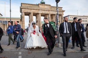 A wedding party at Brandenburg Gate