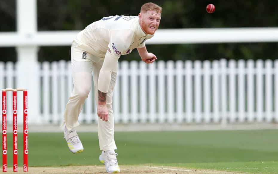 Ben Stokes bowls during his 2-31 off 10 overs in the tour match between England and England Lions at the Ian Healy Oval in Brisbane