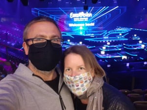 Giles Garnett (L) and Erica Gray at the Eurovision Song Contest in Rotterdam on Friday night.