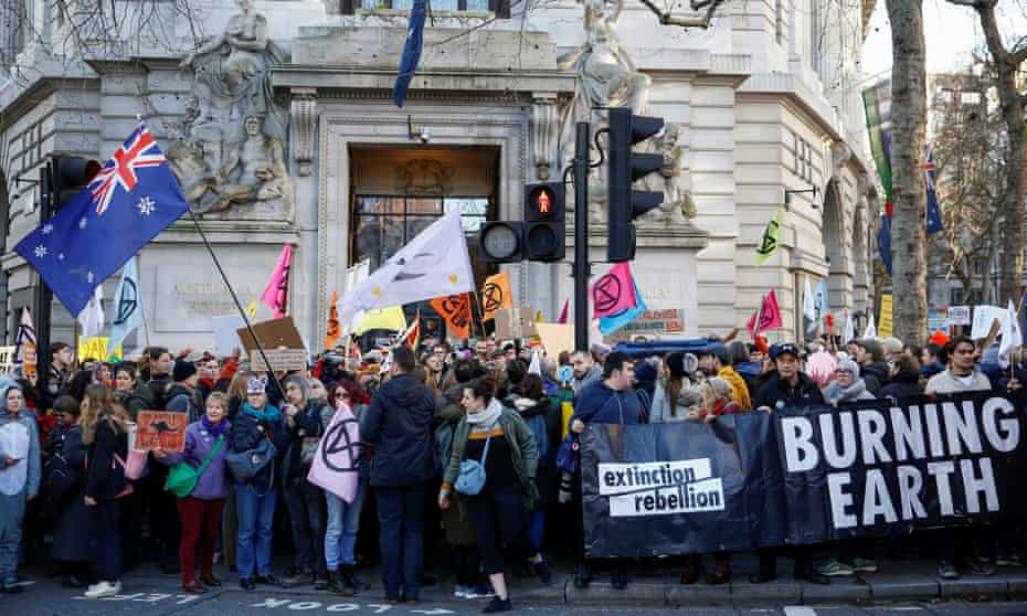 An Extinction Rebellion protest at the Australian embassy in London on Friday.