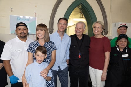 Jo Haylen, Chris Minns, Rev Bill Crews and Tanya Plibersek pose for a photo with volunteers
