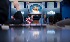 Kayleigh McEnany, the White House press secretary, speaks during a briefing at the White House.
