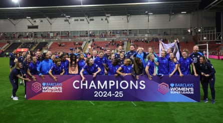 Chelsea players celebrate after winning the Women’s Super League