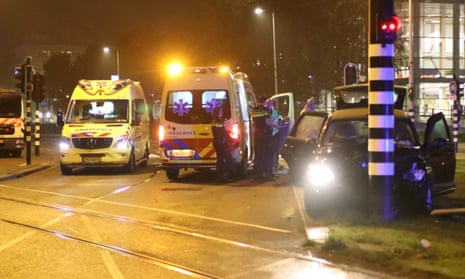 The scene of the car accident involving Manchester City’s Sergio Aguero on 28 September in Amsterdam