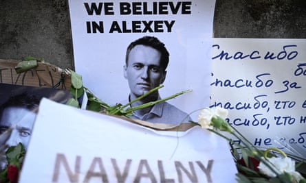 A picture of Alexei Navalny at a makeshift memorial in Frankfurt am Main, Germany