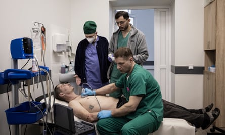 A patient from Bakhmut is being treated at a hospital in Kostyantinavika after being hit by shrapnel from Russian shelling on 30 March.
