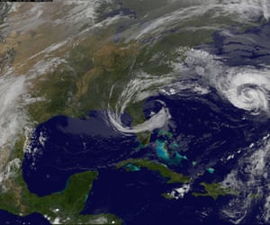 Satellite image of hurricane Joaquin as it veers off the US east coast on Monday