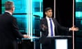 Rishi Sunak (right) and Keir Starmer during the debate on ITV on 4 June 2024.