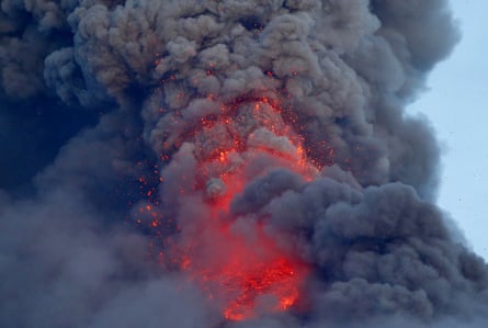 Mayon volcano spews molten lava during its sporadic eruption