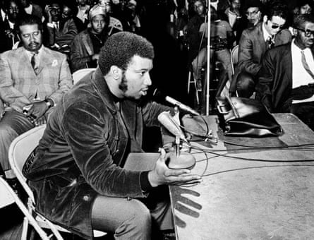 Fred Hampton testifies at a meeting on the death of two men in 1969