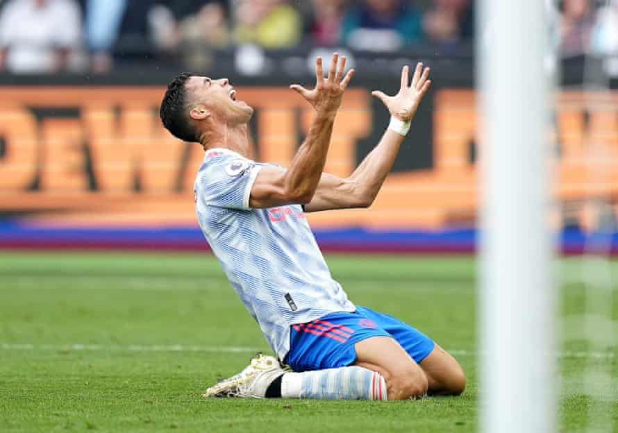 Cristiano Ronaldo despairs after being denied a penalty against West Ham