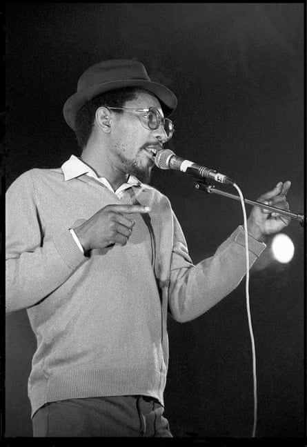 Johnson joined the Black Panthers as a schoolboy …pictured performing at the Lyceum, London, in 1984.