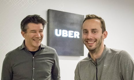 Anthony Levandowski, right, pictured here with CEO Travis Kalanick, is accused of downloading trade secrets from Waymo before leaving to join Uber.