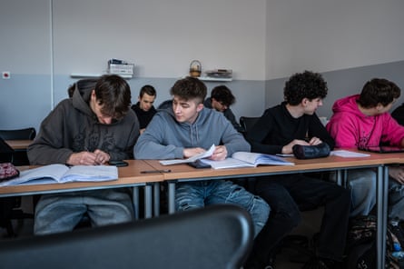 Students at work in a classroom at the Technical School Complex. The school, which opened in 1945 to train coal mining technicians, still has classrooms where students learn underground mining techniques.