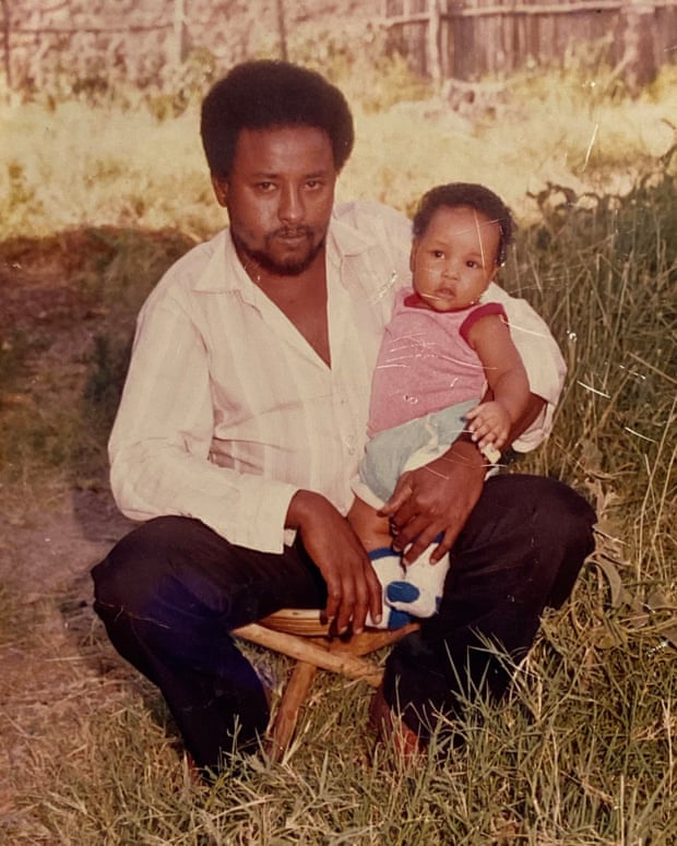 Hashi Mohamed as a baby with his father in Nairobi, c 1984.