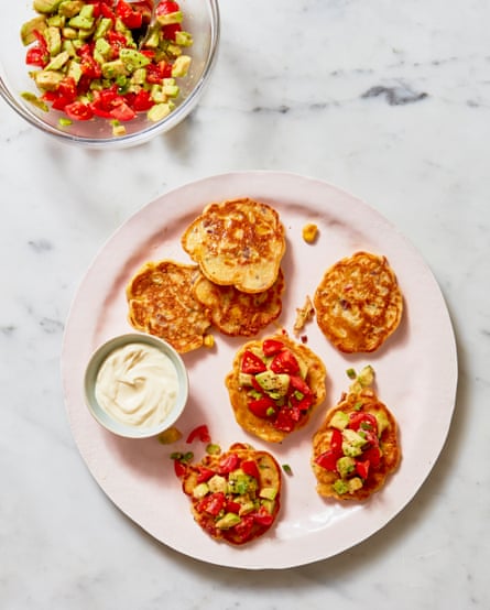 Jane Baxter’s corn cakes with avocado salsa.