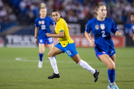 Marta in action for Brazil during February's SheBelieves Cup final against the USA