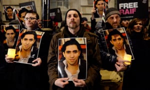 Amnesty International protesters in front of the Saudi Embassy in London.