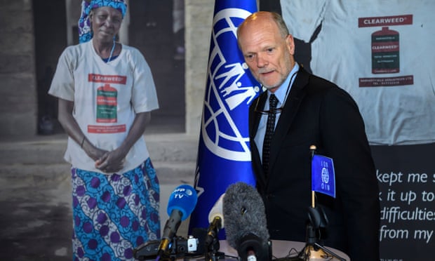 Ken Isaacs speaks a press conference after being eliminated from the vote for the new president of the IOM in Geneva, Switzerland, on 28 June 2018.