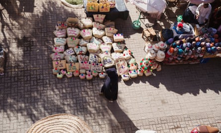 Girl walking in a market in Morocco