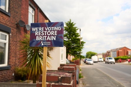 Restore Britain placard outside a house in Ashton-in-Makerfield.