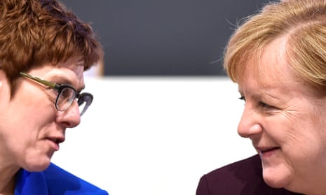 Annegret Kramp-Karrenbauer  (left) and Angela Merkel at the Christian Democratic Union’s party congress in Leipzig in November.