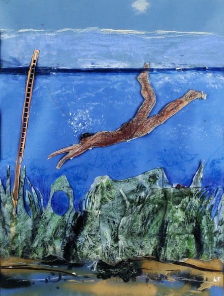 The Diver, a mixed-media collage by Leonard Sash (1999)