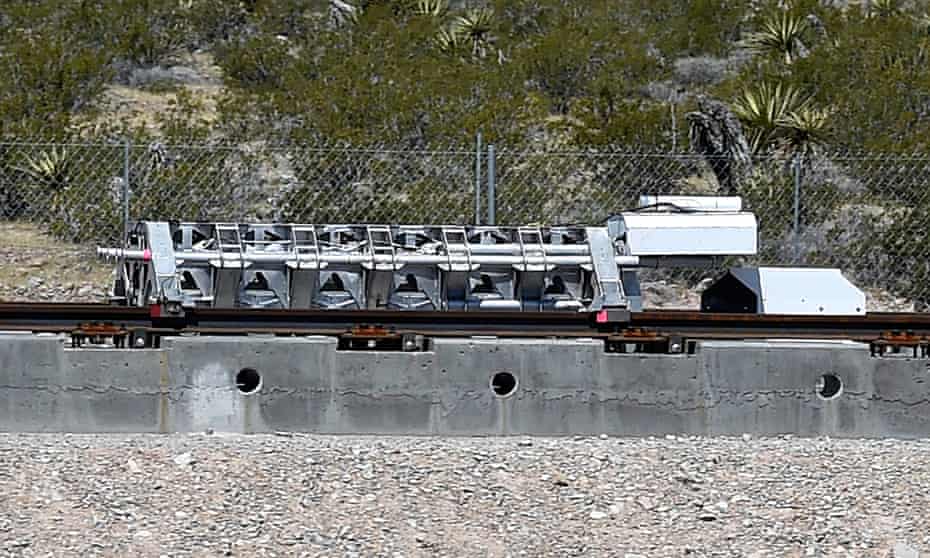 The test sled that was propelled along the test track at Hyperloop One’s first public test.