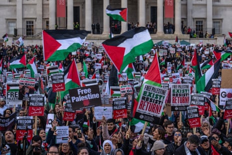 People protest in support of Gaza on November 4, 2023 in London, United Kingdom. The action is being held to call for a ceasefire in the Hamas-Israel conflict.