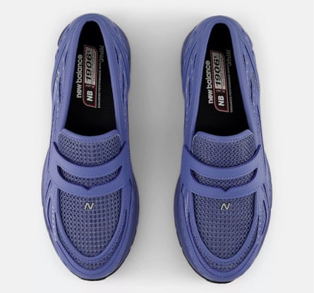 A pair of periwinkle-blue mesh slip-on trainers with Velcro straps, shown from above
