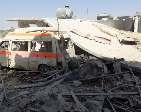 Damage at Al-Tah hospital, which collapsed after an airstrike in the Maarrat al-Nu’man district of Idlib