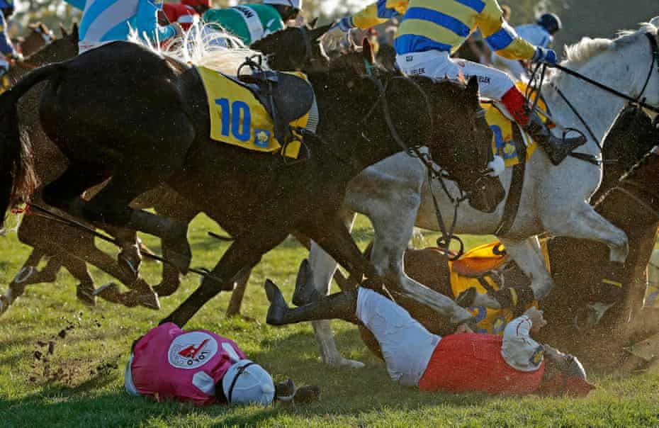FIFAPRO Tom Jenkins’s best sports photos of 2018 27 Josef Bartos (left) falls off Vocody at the Taxis fence while Thomas Boyer is unseated from Templar during the 128th Velka Pardubicka steeplechase horse race at Pardubice, Czech Republic in October 2018