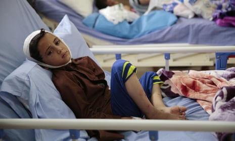 A child injured in a deadly Saudi-led coalition airstrike in 2018.