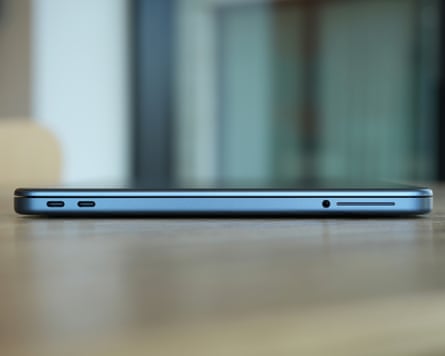 The ports in the side of the Apple MacBook Neo.