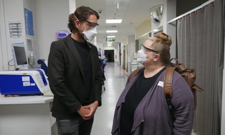 Magda Szubanski on Australia’s health crisis: ‘I’ve been dreading having a heart attack for years’ ‘The medical profession needs people like him’ … Dr Sandro Demaio and Szubanski in hospital.
