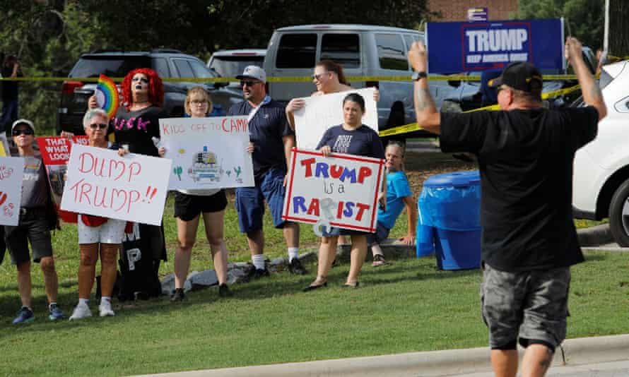 Anti-racist protesters outside Donald Trump’s rally in Greenville, North Carolina.