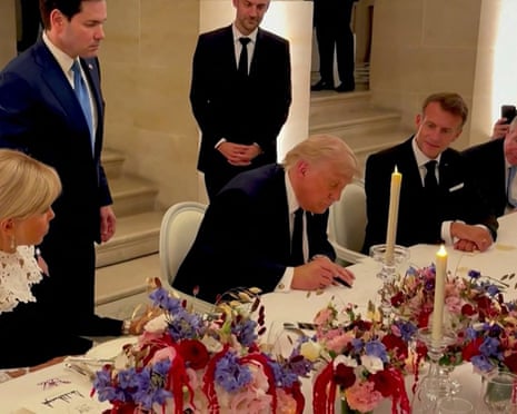 Trump signs the framework agreement with Iran in the Palace of Versailles in France on Thursday