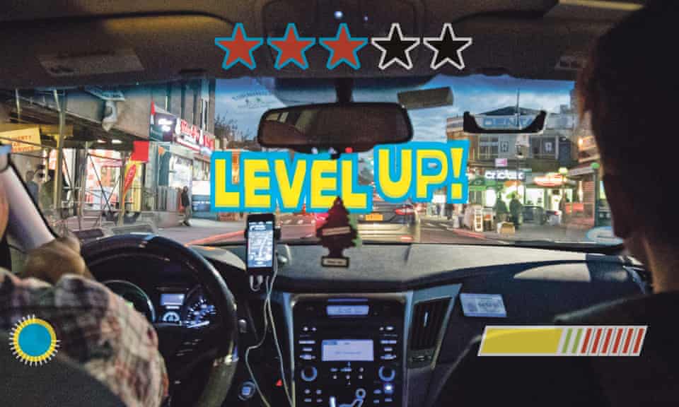 cab driver's view with gamification overlays