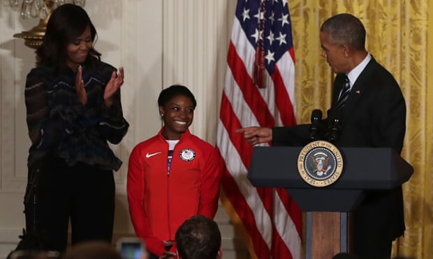 Simone Biles meets US president Barack Obama and first lady Michelle Obama after the 2016 Olympics