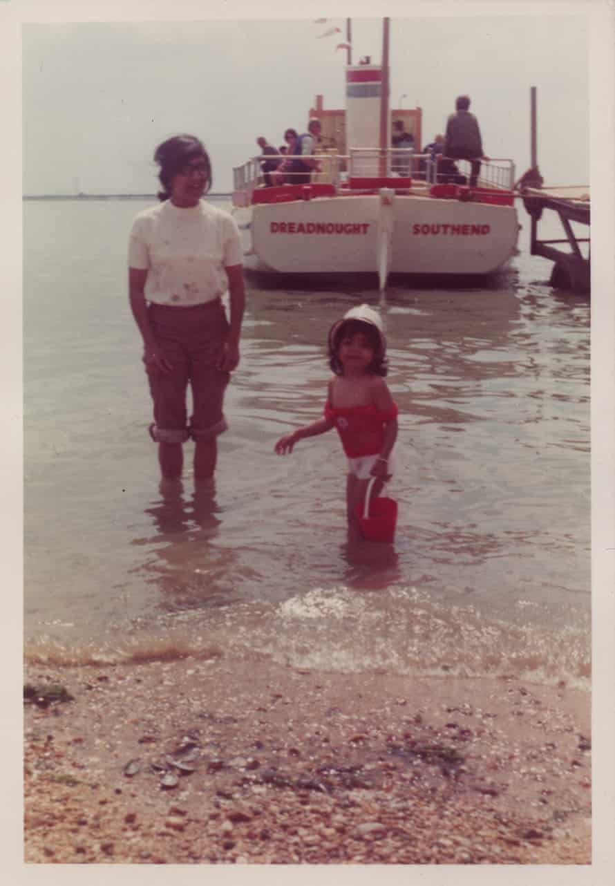 Yvonne Singh at Southend seaside, aged three, with her mum