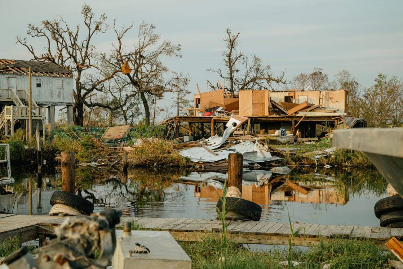 Destruction in Pointe-aux-Chenes. Most of the homes on the west side of the bayou have been destroyed.