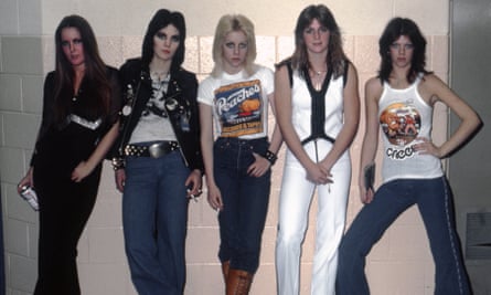 It was her fault … the Runaways in 1977, L to R, Lita Ford, Joan Jett, Cherie Currie, Sandy West and Jackie Fox.