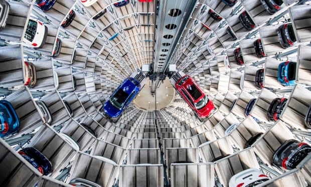 VW’s vertical car storage facility at the company’s headquarters in Wolfsburg. 