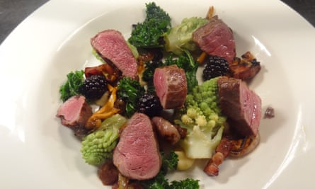 Lamb with blackberries and romanesco broccoli at the Kings Arms in Wing, Rutland.
