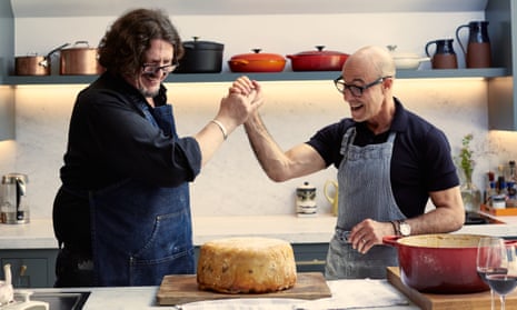 Jay Rayner and Stanley Tucci reveal the baked timpano.