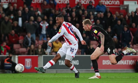 Tyrese Campbell scores Stoke’s second goal as they climbed to fourth in the table.