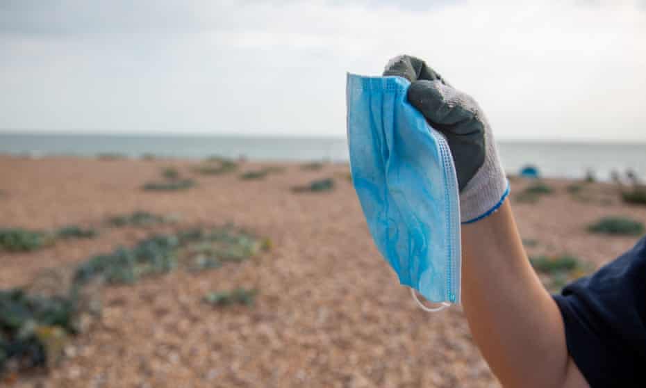 A surgical mask found during a litter clean-up in September in Cornwall. 