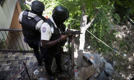 Police search the Morne Calvaire district of Pétion Ville, Haiti, for suspects in the president’s murder