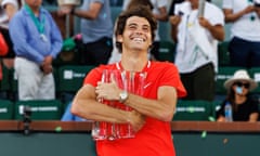 Taylor Fritz celebrates winning this year’s tournament at Indian Wells, where he beat Rafael Nadal in the final