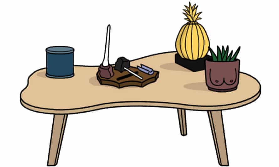 ‘Mid-century millennial’ – the ubiquitous look that took over a generation’s homes | Interiors 4 Coffee table with gold decorative pineapple.